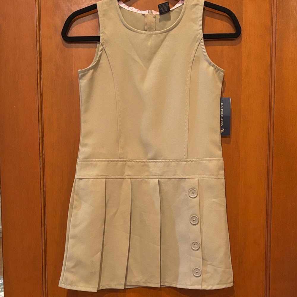 NWT U.S. Polo Assn. Kids Khaki Pleated Jumper/Dress Size 10